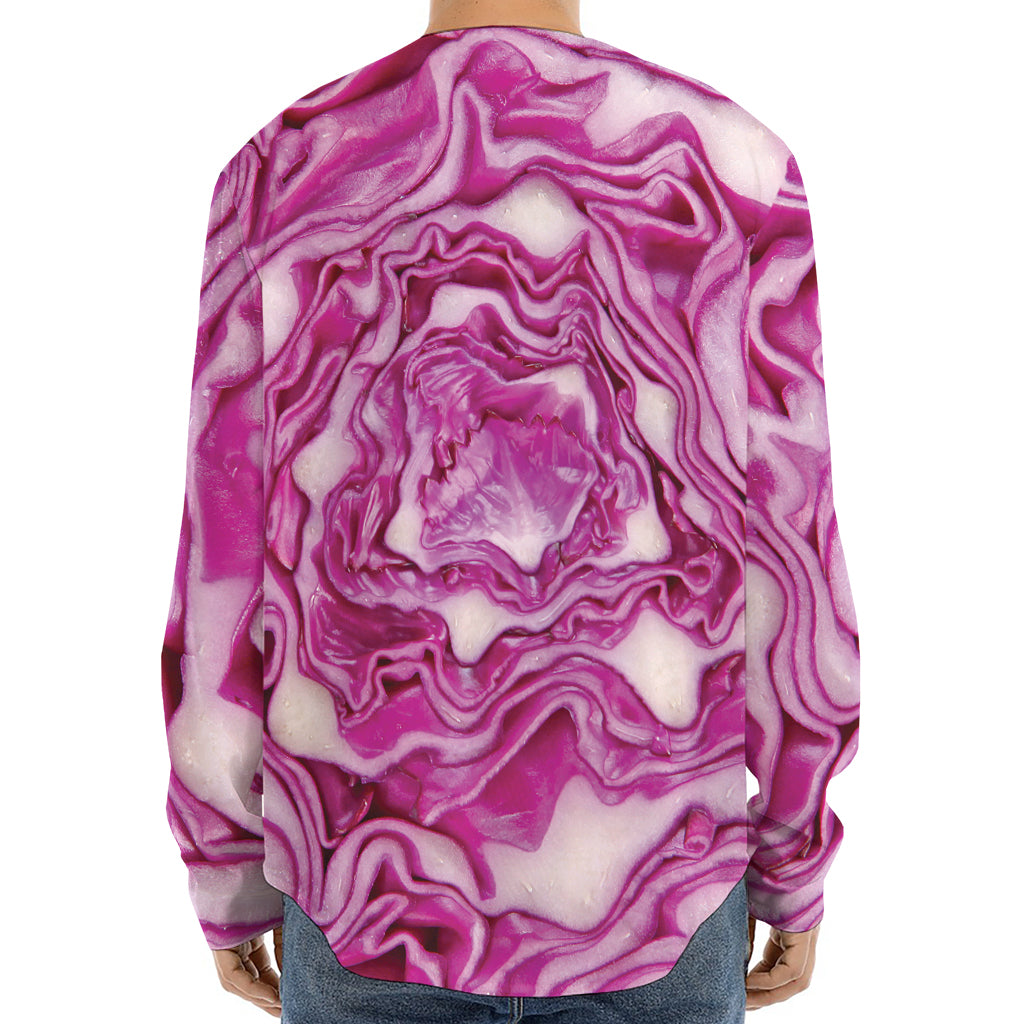Red Cabbage Print Long Sleeve Baseball Jersey