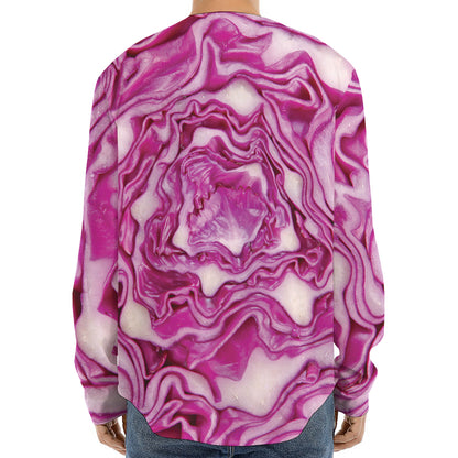 Red Cabbage Print Long Sleeve Baseball Jersey