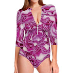 Red Cabbage Print Long Sleeve Swimsuit