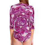 Red Cabbage Print Long Sleeve Swimsuit