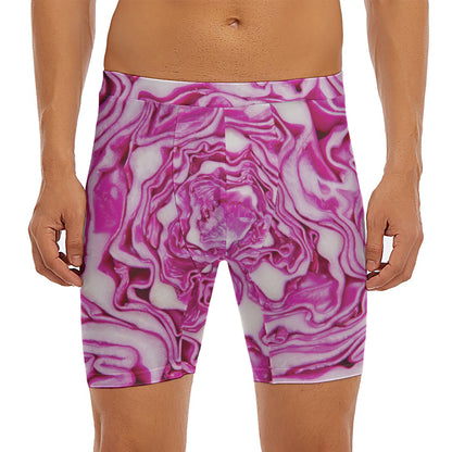 Red Cabbage Print Men's Long Boxer Briefs