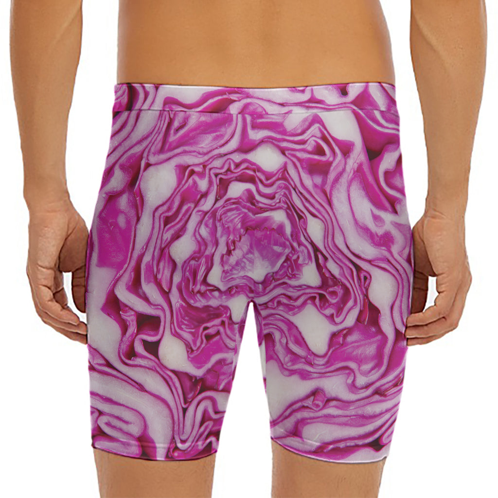 Red Cabbage Print Men's Long Boxer Briefs