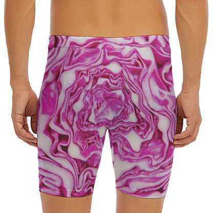 Red Cabbage Print Men's Long Boxer Briefs