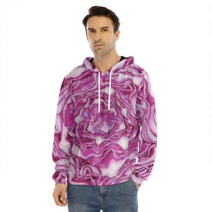 Red Cabbage Print Men's Velvet Pullover Hoodie