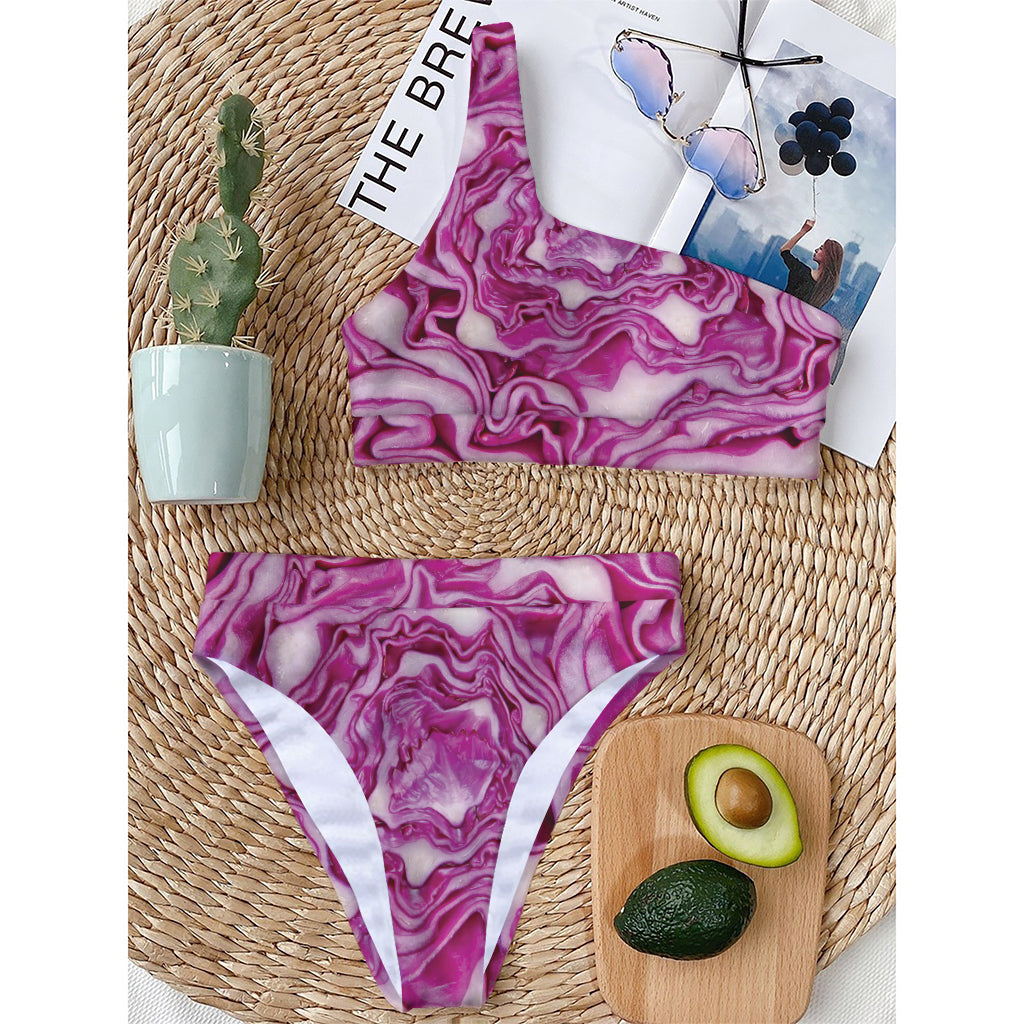 Red Cabbage Print One Shoulder Bikini Top