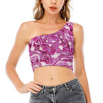 Red Cabbage Print One Shoulder Crop Top