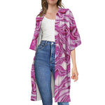 Red Cabbage Print Open Front Beach Cover Up