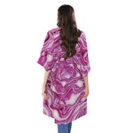 Red Cabbage Print Open Front Beach Cover Up
