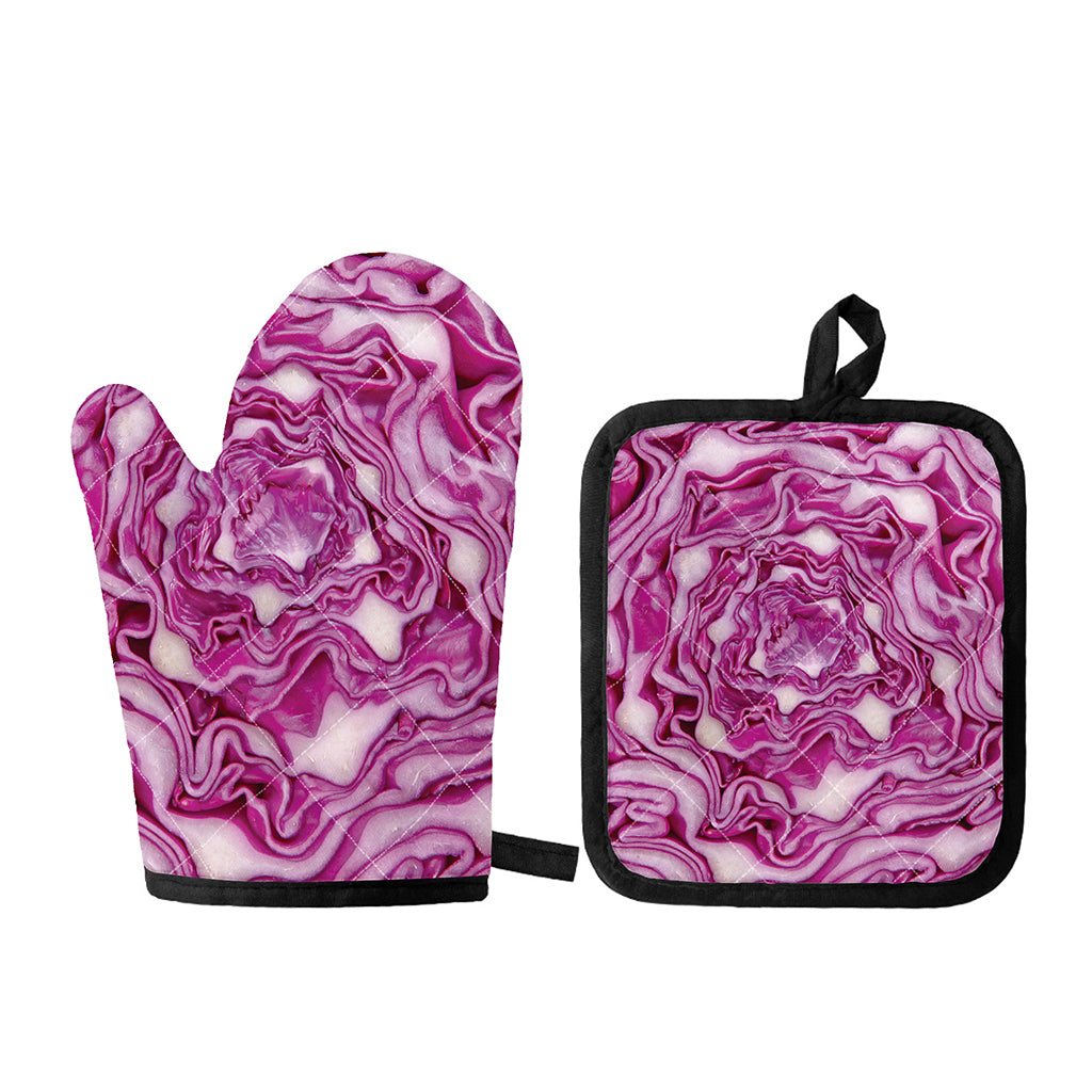 Red Cabbage Print Oven Mitt And Pot Holder Set
