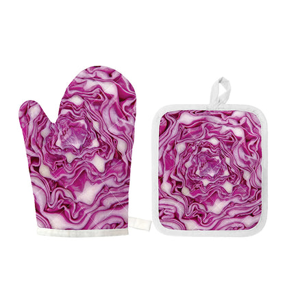Red Cabbage Print Oven Mitt And Pot Holder Set