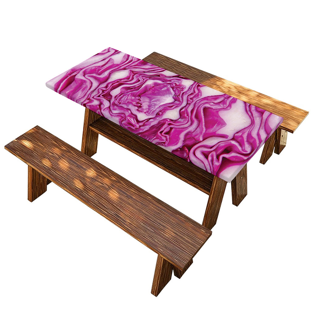 Red Cabbage Print Picnic Table Cover