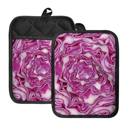 Red Cabbage Print Pot Holders With Pocket