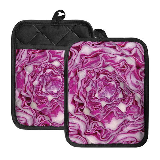 Red Cabbage Print Pot Holders With Pocket