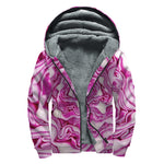 Red Cabbage Print Sherpa Lined Zip Up Hoodie