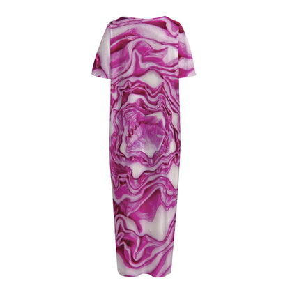 Red Cabbage Print Short Sleeve Long Nightdress