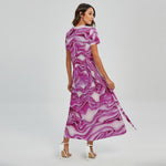 Red Cabbage Print Short Sleeve Maxi Dress