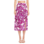 Red Cabbage Print Side Slit Midi Skirt