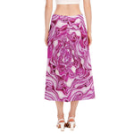 Red Cabbage Print Side Slit Midi Skirt