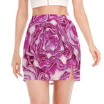 Red Cabbage Print Side Slit Mini Skirt
