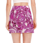 Red Cabbage Print Side Slit Mini Skirt
