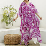 Red Cabbage Print Silk V-Neck Kaftan Dress