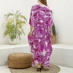 Red Cabbage Print Silk V-Neck Kaftan Dress