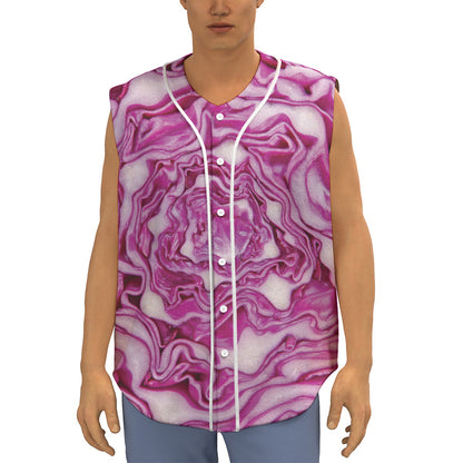 Red Cabbage Print Sleeveless Baseball Jersey