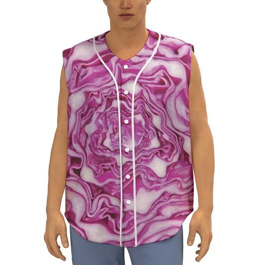 Red Cabbage Print Sleeveless Baseball Jersey