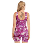 Red Cabbage Print Sleeveless One Piece Swimsuit