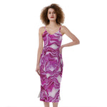 Red Cabbage Print Slim Fit Midi Cami Dress