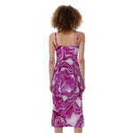 Red Cabbage Print Slim Fit Midi Cami Dress