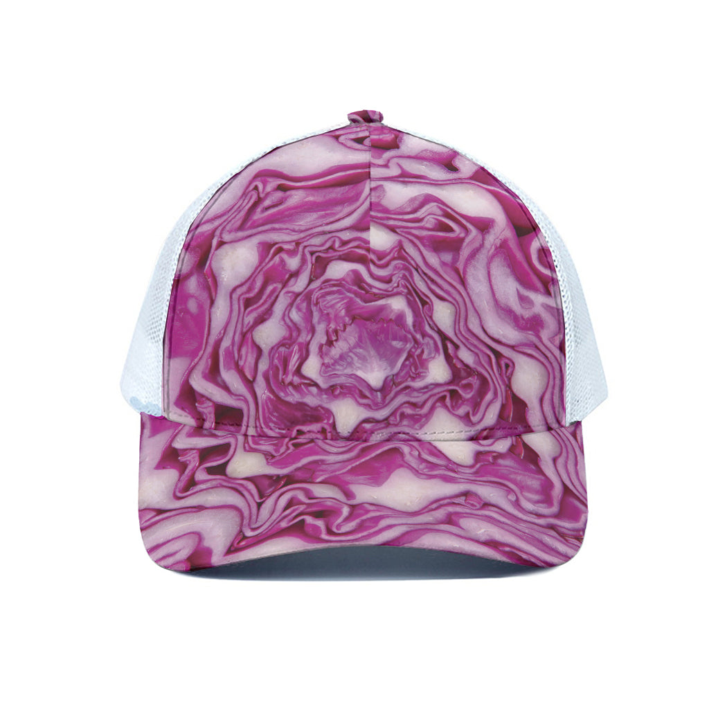 Red Cabbage Print White Mesh Trucker Cap