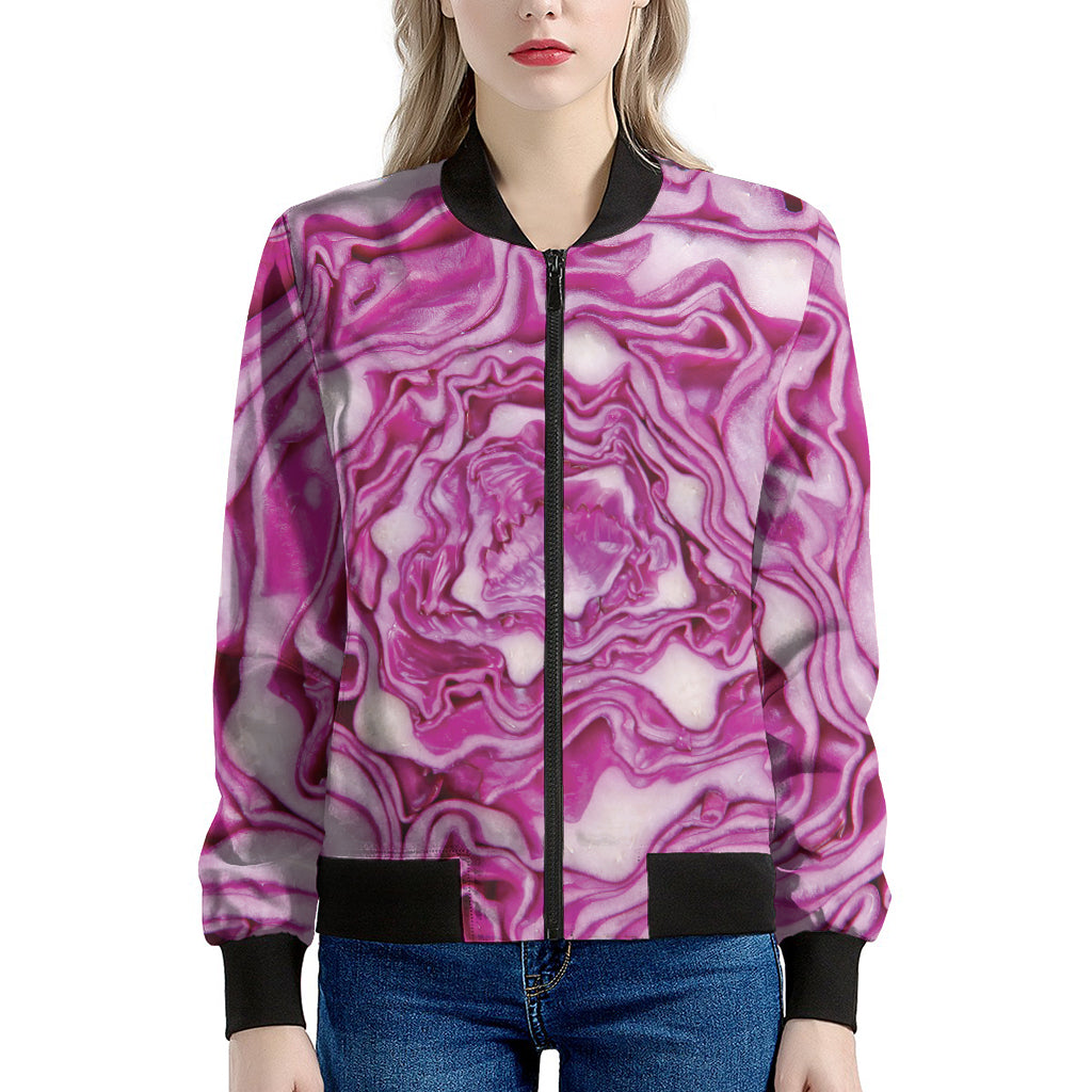 Red Cabbage Print Women's Bomber Jacket