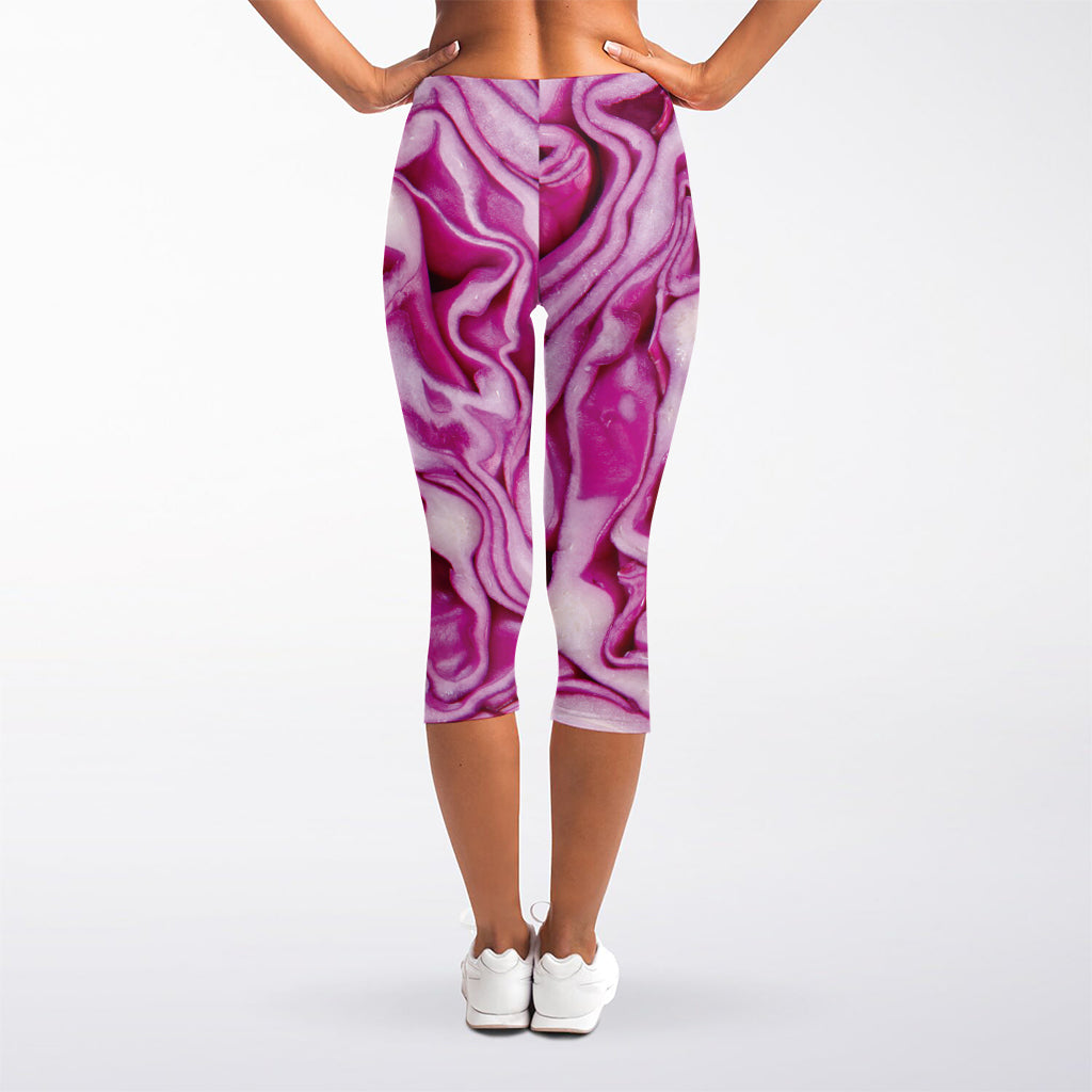 Red Cabbage Print Women's Capri Leggings