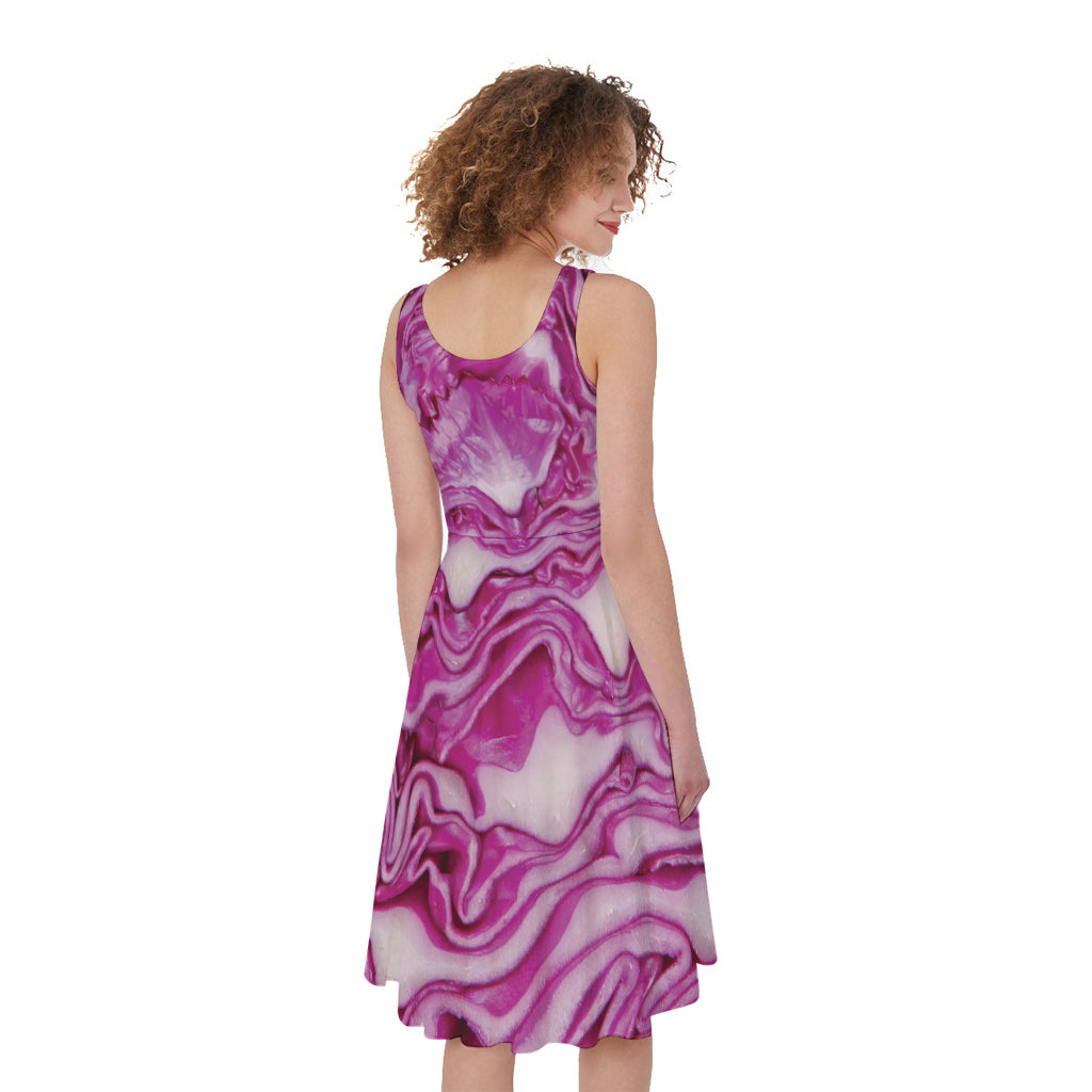 Red Cabbage Print Women's Sleeveless Dress