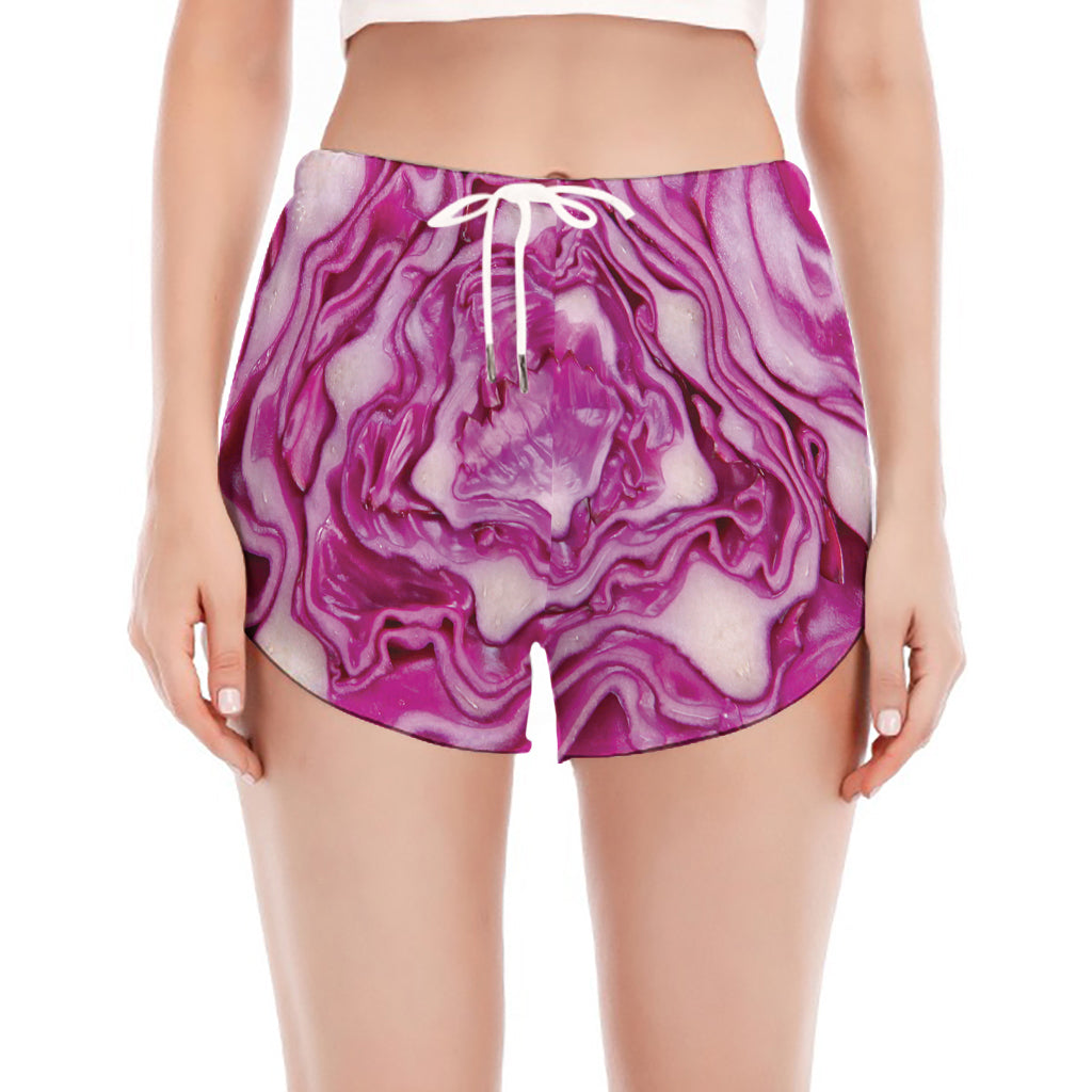 Red Cabbage Print Women's Split Running Shorts
