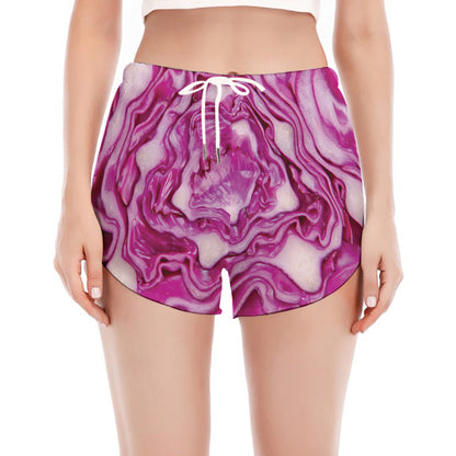 Red Cabbage Print Women's Split Running Shorts