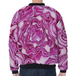 Red Cabbage Print Zip Sleeve Bomber Jacket