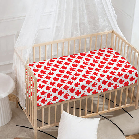 Red Canadian Maple Leaf Pattern Print Baby Crib Sheet