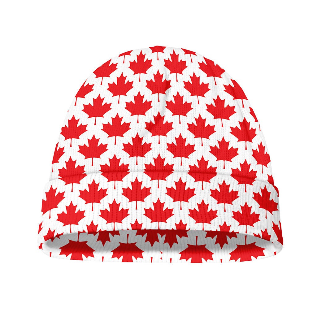 Red Canadian Maple Leaf Pattern Print Beanie