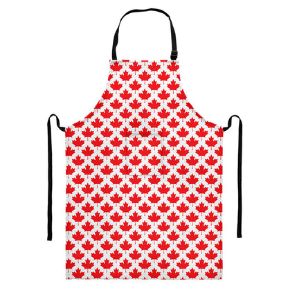 Red Canadian Maple Leaf Pattern Print Bib Apron With Pocket