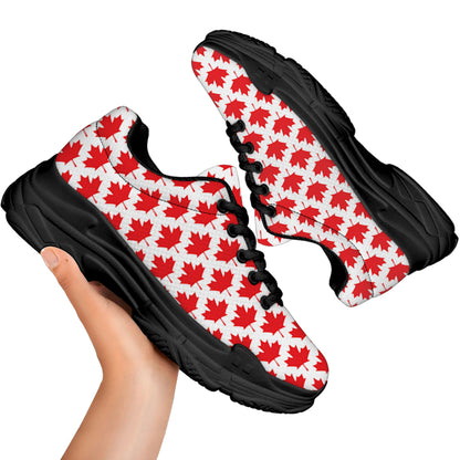 Red Canadian Maple Leaf Pattern Print Black Chunky Shoes