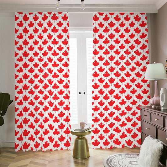 Red Canadian Maple Leaf Pattern Print Blackout Pencil Pleat Curtains
