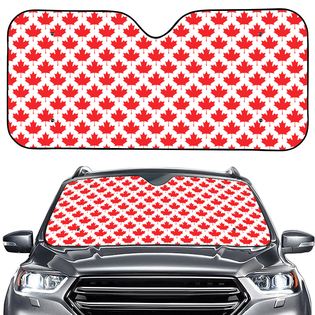 Red Canadian Maple Leaf Pattern Print Car Windshield Sun Shade