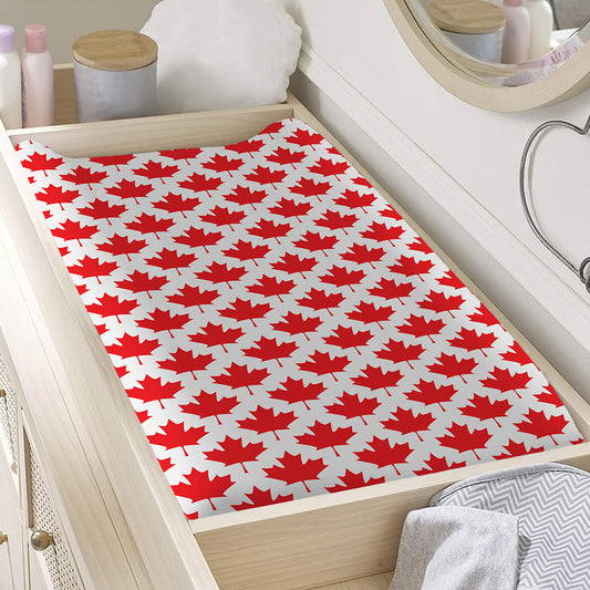 Red Canadian Maple Leaf Pattern Print Changing Pad Cover