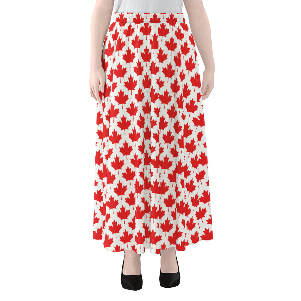 Red Canadian Maple Leaf Pattern Print Chiffon Maxi Skirt