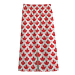 Red Canadian Maple Leaf Pattern Print Cotton Front Slit Maxi Skirt