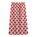 Red Canadian Maple Leaf Pattern Print Cotton Front Slit Maxi Skirt