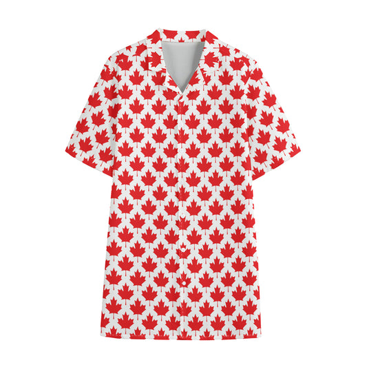 Red Canadian Maple Leaf Pattern Print Cotton Hawaiian Shirt
