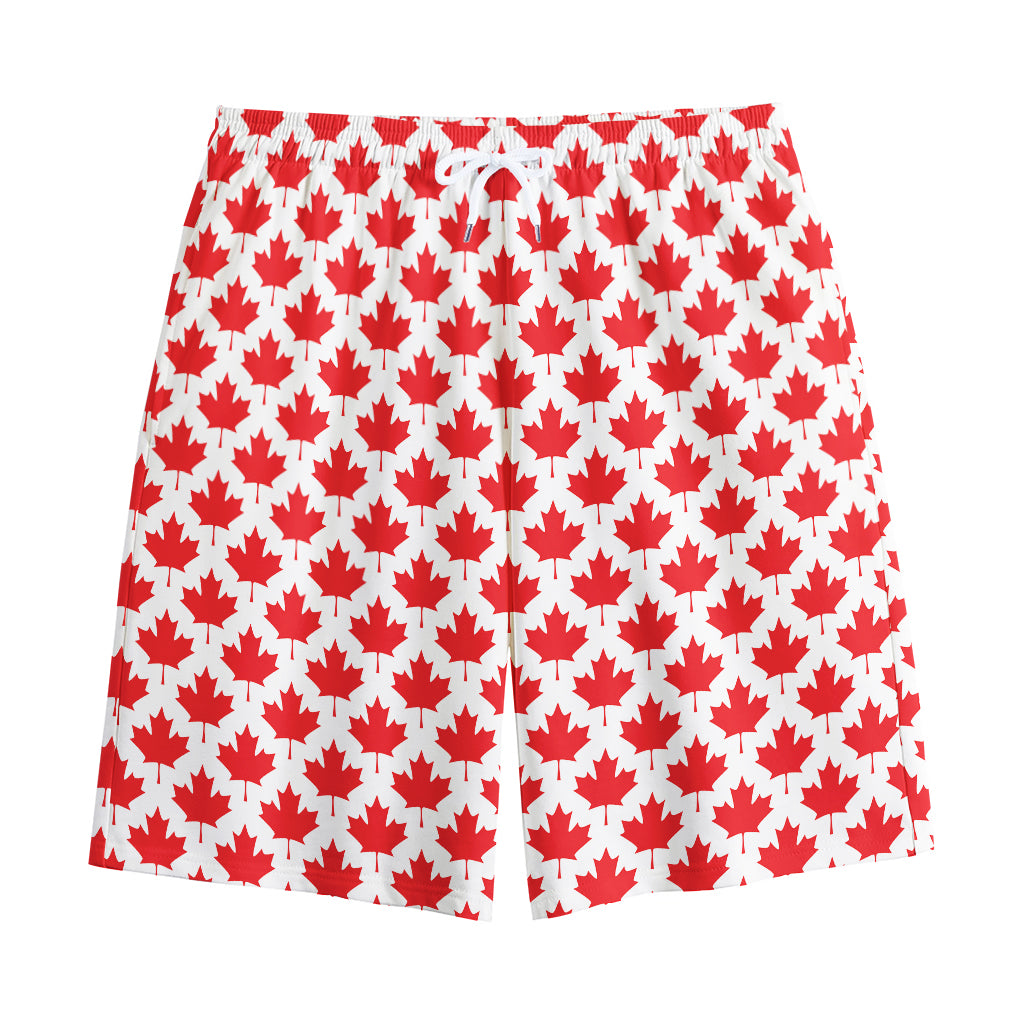 Red Canadian Maple Leaf Pattern Print Cotton Shorts